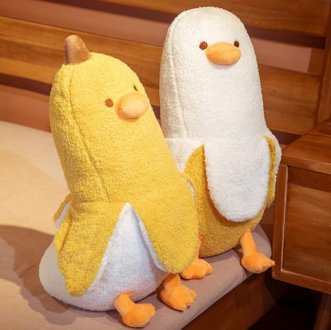 PEACH CAT Banana Duck Plush Toy Cute Plushie Hugging Plush Pillow Duck Stuffed Animal for Girls and Boys Yellow 27.5"