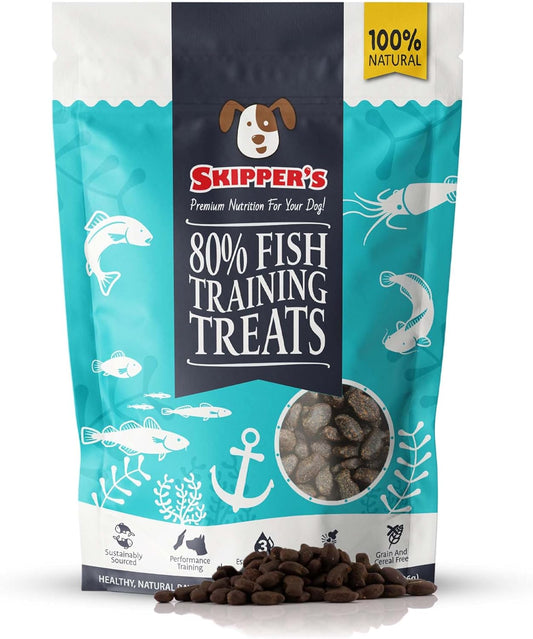 SKIPPER'S Fish Training Treats for Dogs - 80% Steamed Salmon & Trout, Grain Free Puppy Training Treats, All Natural Ingredients No Additives, Good for Digestion, Rich in Omega 3 | 17.5 Oz