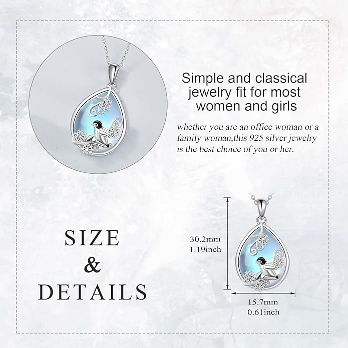 KQF Dragonfly/Butterlfy/Cat/Jellyfish/Bunny/Axolotl/Bee/Mermaid/Hummingbird/Elephant Necklace for Women Sterling Silver Moonstone Pendant Necklace Dragonfly Jewelry Gifts for Women