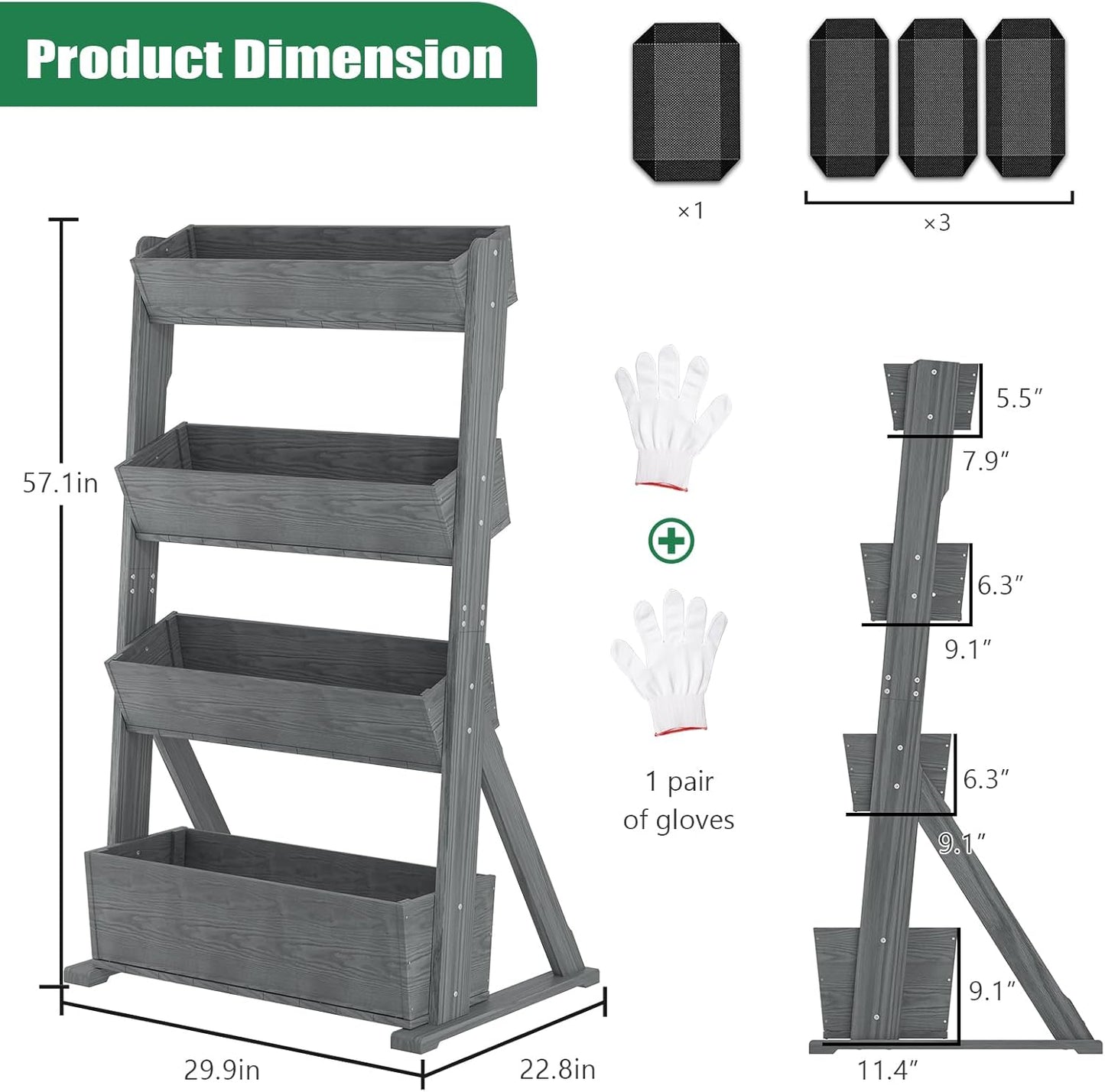 SUNYRISY 4 Tiers Vertical Raised Garden Bed Outdoor Planter Tower, Wooden Freestanding Planter Box for Planting Herbs Flowers Vegetables Backyard Patio Balcony Indoor Outdoor Gardening, Grey