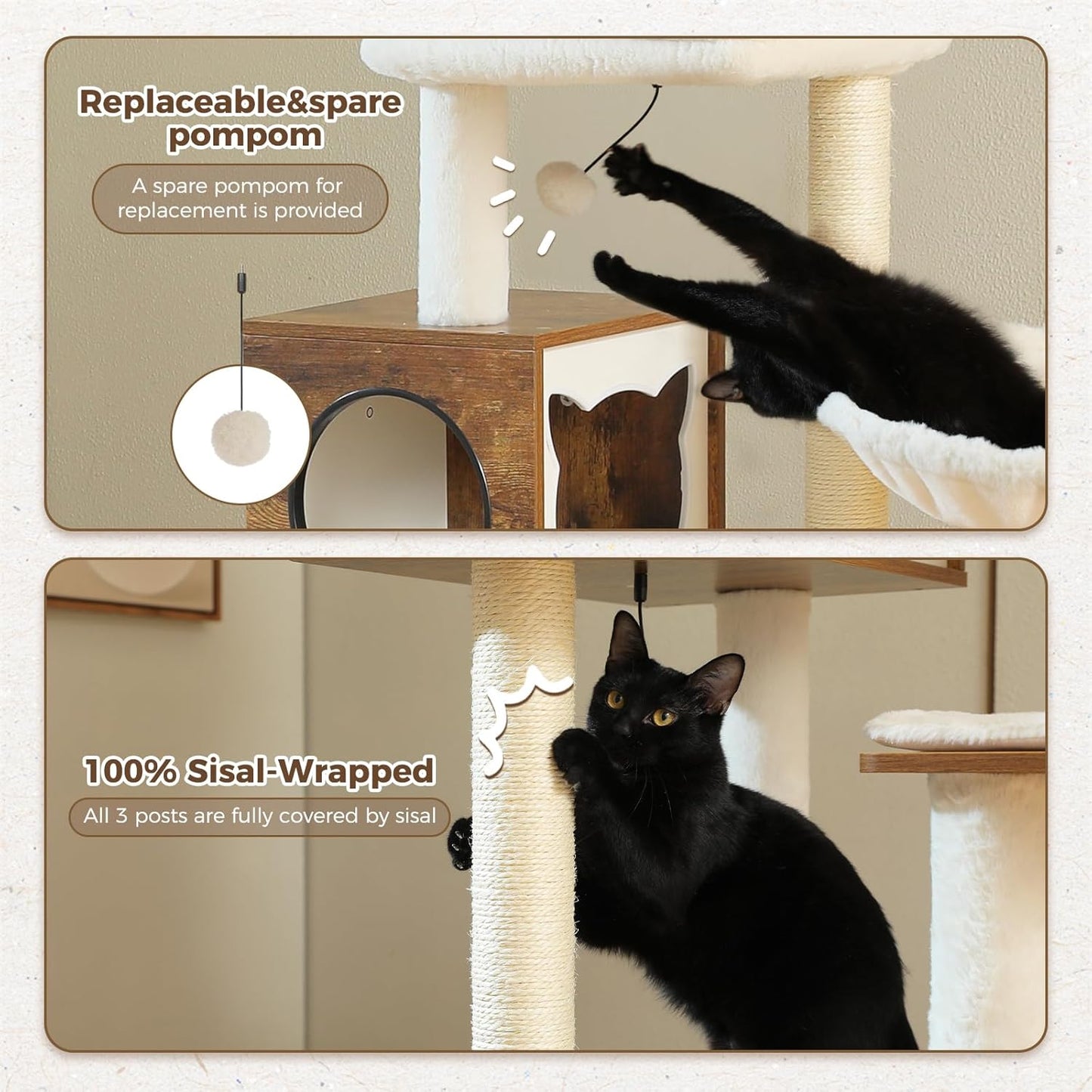 Tall Cat Tree with Litter Box Enclosure 57.5" Wooden Cat Tower for Large Cats with Cat Hammock House Bed (Wood Walnut)