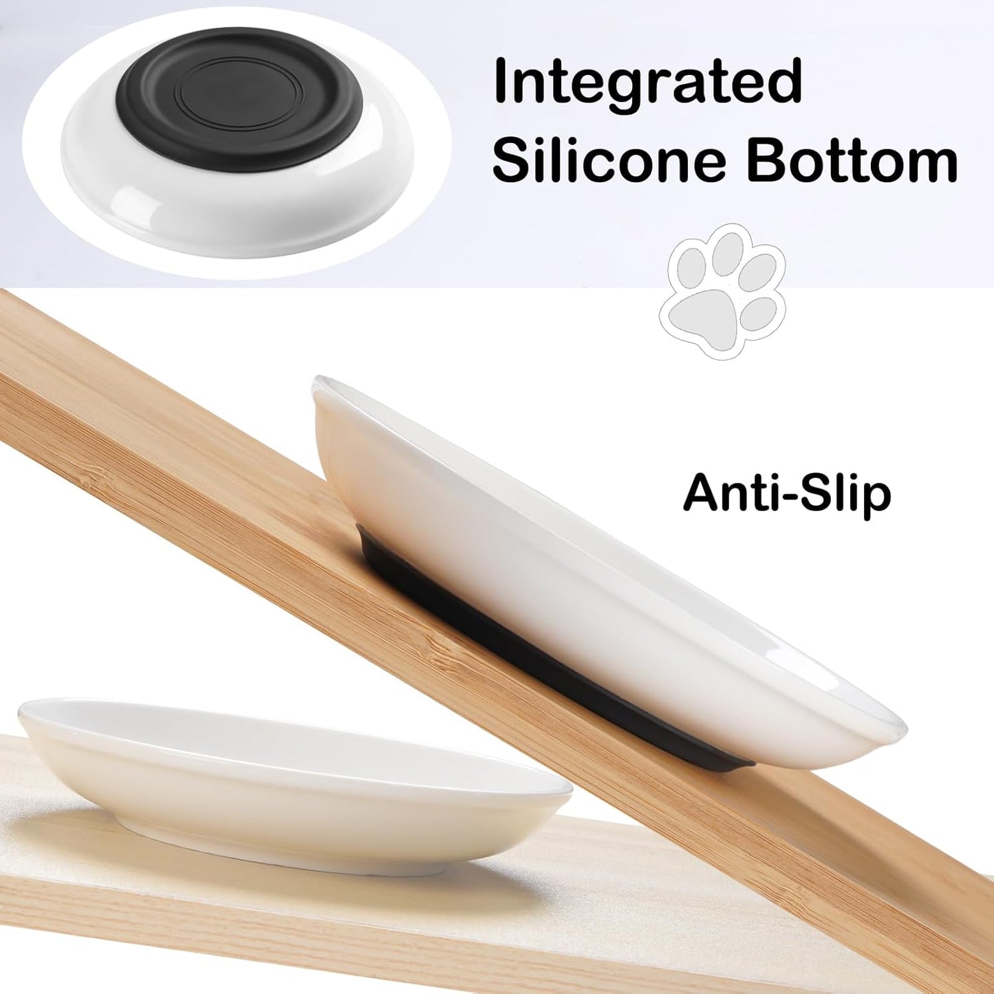 Cat Food Bowl,Healthy Ceramic Cat Bowls for Indoor Cats,Anti Whisker Fatigue Cats Dishes Set,Shallow Wide Kitten Plates for Food and Water,Non-Slip Silicone Bottom,6 Pack