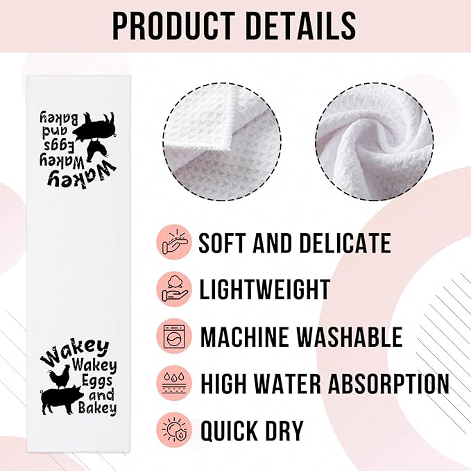 Funny Kitchen Towels Chef Dish Towels Wakey Wakey Eggs and Bakey Dishcloth Humor Sayings Soft Towels Gifts for Hostess Housewife Chef Funny Birthday Gifts for Women Men Family Sister Friend