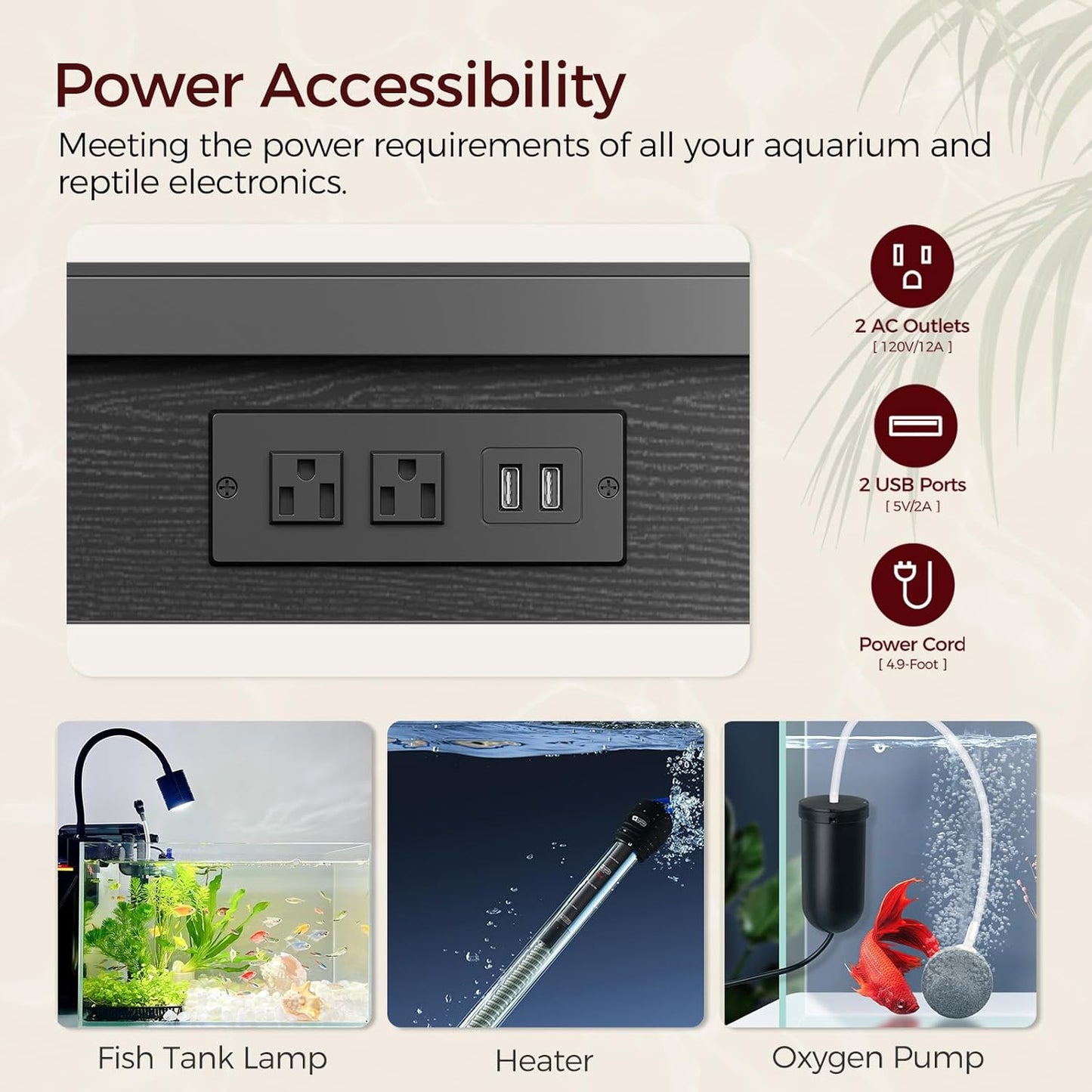 40-50 Gallon Fish Tank Stand, Aquarium Stand with Power Outlet and Storage Cabinet, Heavy Duty Tank Stand Suitable for Turtle Tank, Reptile Terrarium, for Home Office, Black FTBK50E01