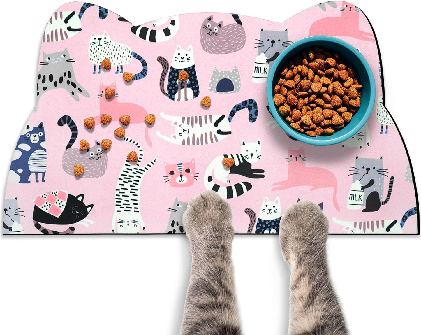 Cat Food Mats for Floor, Dog Water Bowl Mats Pet Feeding Absorbent Placemats for Food and Water Pink 23.6 * 13.7 inch