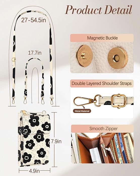 Cute Crossbody Purse Cell Phone Bags for Women - Leather Cellphone Wallet Purse with Handle Rope and Adjustable Shoulder Rope