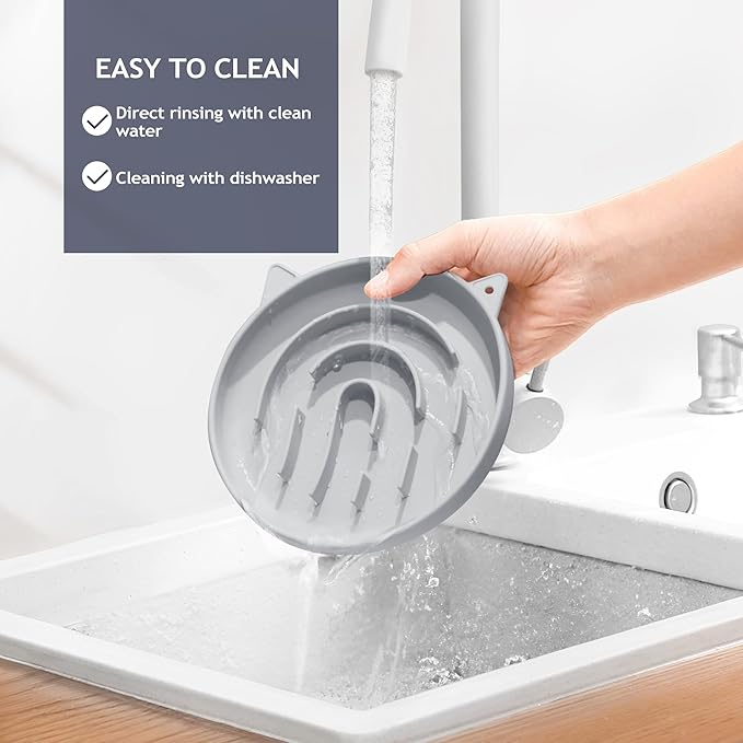 Coomazy Silicone Slow Feeder Dog Cat Bowls, Interactive Puzzle Toy for Pets Food Training, Keeps Dogs Cats Busy, Prevents Puppy Kitty Overeating (Smoke Gray, 1.4Cup)