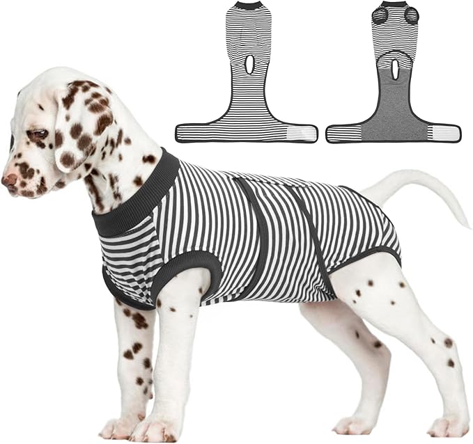 FUAMEY Dog Recovery Suit Male,Dogs Surgery Neuter Suits Puppy Spay Shirts for Female Protect Dog's Skin Anti Licking Abdominal Wounds Doggie Onesie Pet Bodysuit Alternative to Cone Gray Stripes S