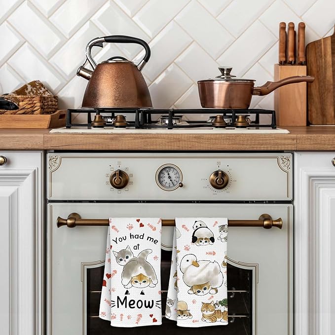 Cute Cat Kitchen Towels Set of 2 Cats Decoration for Cat Lovers Cat Kitchen Accessories Cat Mom Gifts for Women Cute Dish Towels Decorative Set for Kitchen & Bathroom 16×24 Inch - 02
