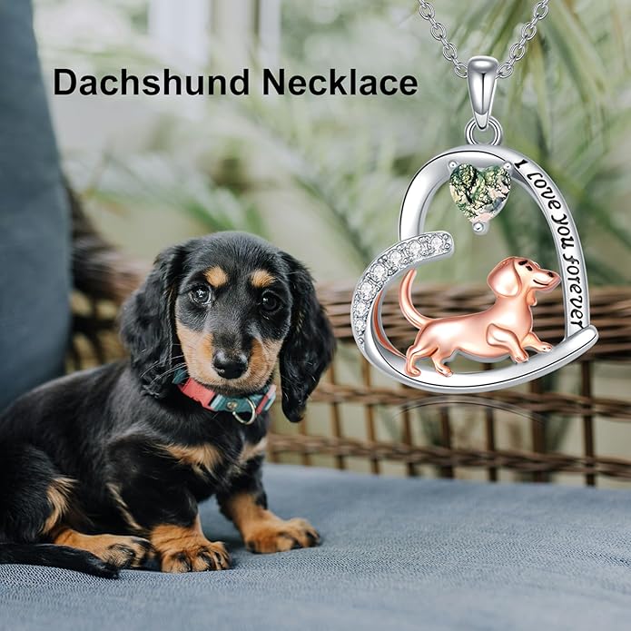 Dachshund Necklace 925 Sterling Silver Dachshund Birthstone Pendant Cute Animal Puppy Dog Dachshund Jewelry Gifts for Women Dachshund Lover