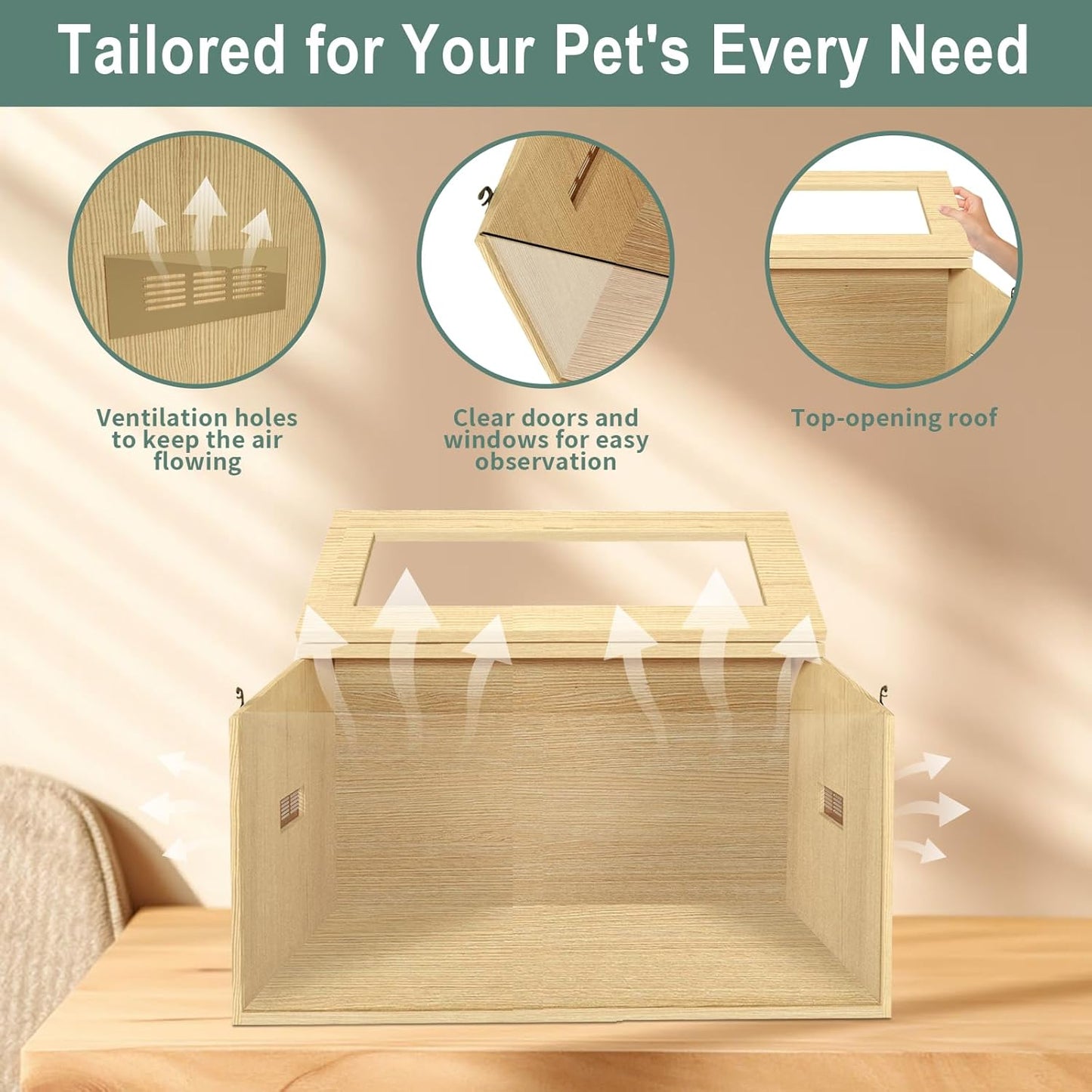 24" Hamster Cage, Top Opening Lockable Roof Door Gerbil Cage, Dwarf Hamster Cage with Hygrometer, Mice and Small Animal Habitat, Chewproof Syrian Hamster Enclosure, (Wooden, 24" L x 16" W x 16" H)