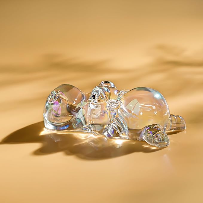 HDCRYSTALGIFTS Colorful Crystal Hippo Figurines Collection for Christmas - Hippopotamus Figurine Gift Art Glass Ornament Animals Statue Collectibles House Hippo Paperweight for Table Home Decor