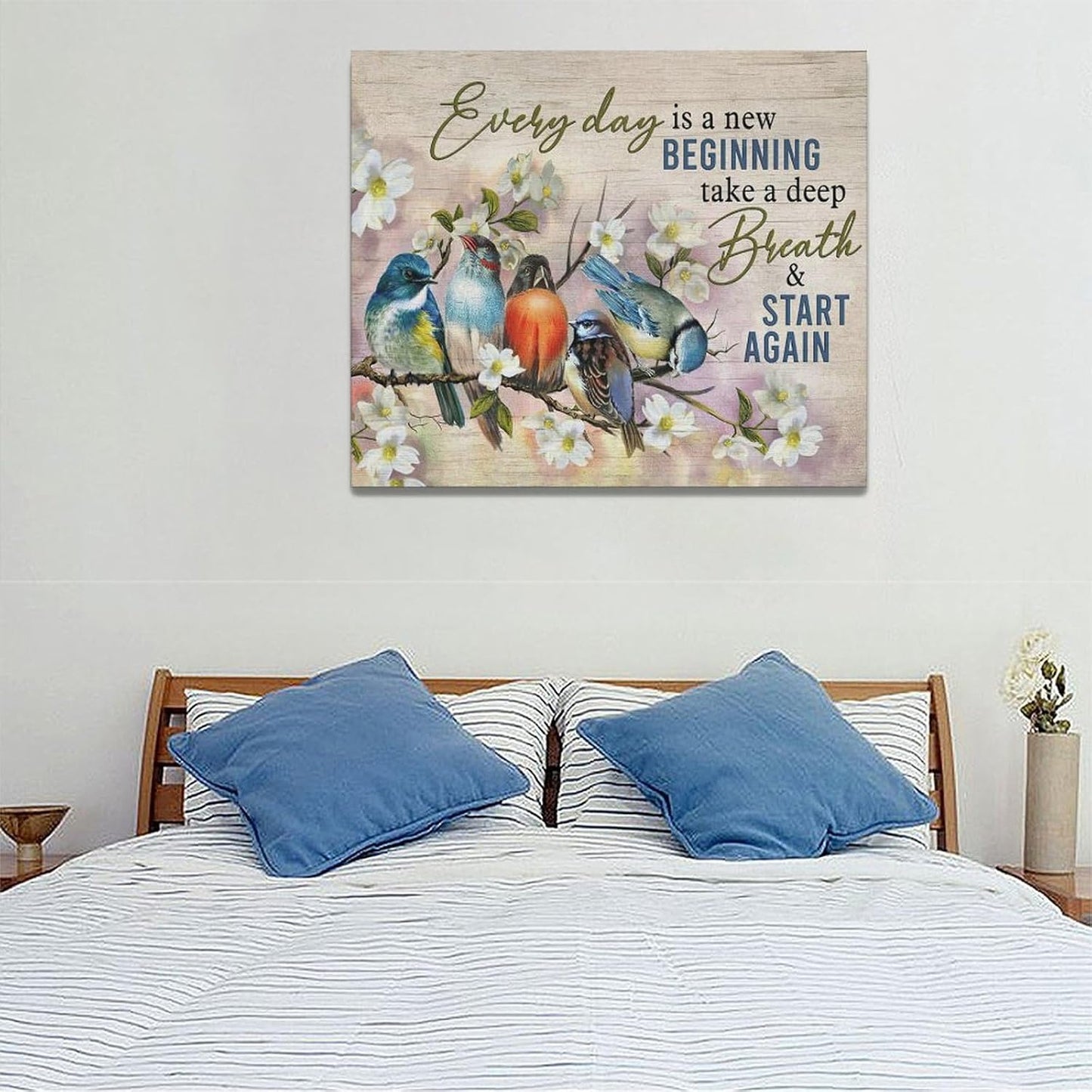 Bird Wall Art Farmhouse Flower Branch Pictures Rustic Country Birds Wall Decor Floral Canvas Print Painting Artwork for Bathroom Living Room Bedroom 20"x24"