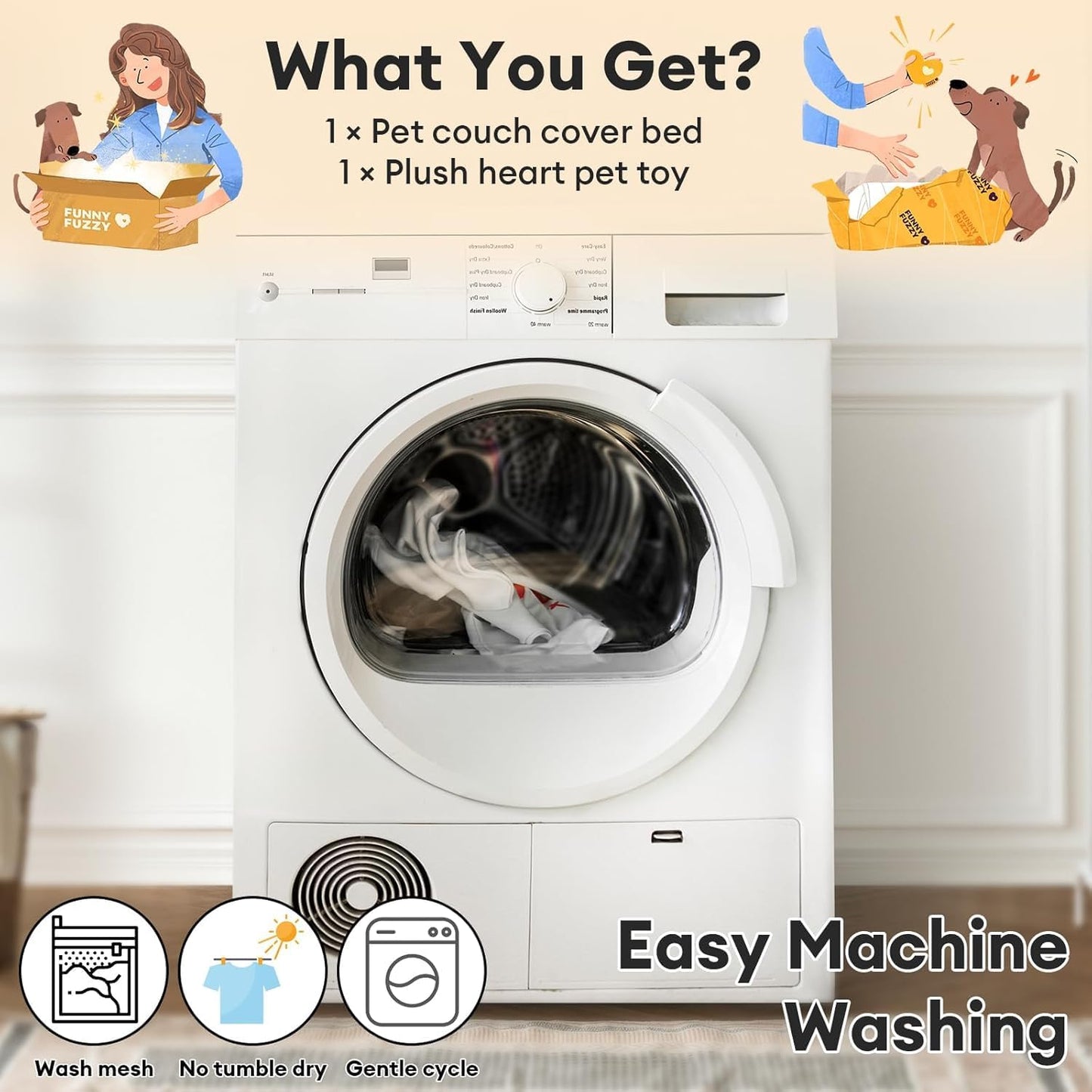 FUNNY FUZZY Pet Fluffy Fuzzy Calming Dog Couch Bed Sofa Protector Washable Pets Mat for Large Medium Small Dogs and Cats (Coffee,37.4 × 33.46 × 6.3 in)