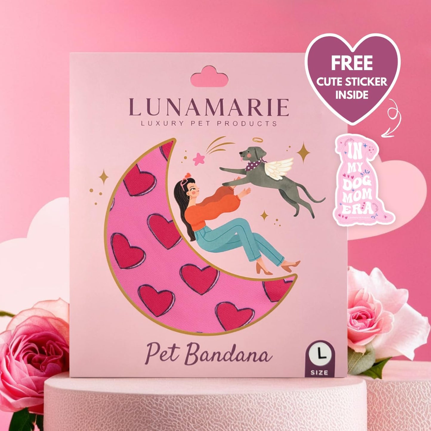 LunaMarie - Luxury Pet Birthday Bandanas -Premium & Silky Poly Fabric | 100% Handmade | Custom Shape Dual Layered (Jennifer, Small)