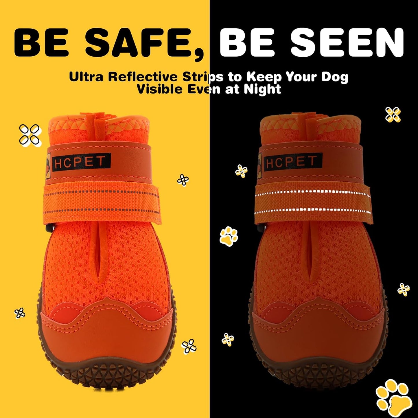 Hcpet Dog Shoes for Large Dogs, Breathable Dog Booties for Small Medium Dogs, Anti-Slip Dog Boots & Paw Protectors for Hot Pavement Winter Snow Hiking with Reflective Straps Orange Size 3