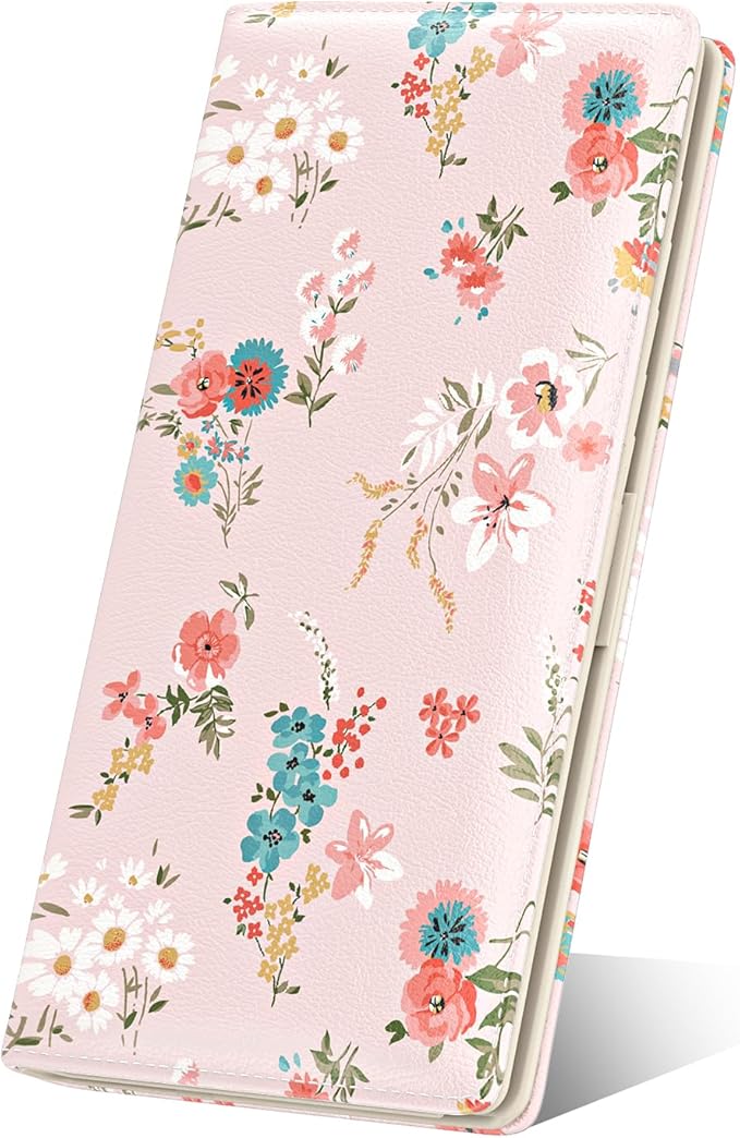 Nipichsha Womens Wallet, RFID Slim Wallets for Women, Thin Ladies Credit Card Holder Purse, Cute Leather Bifold Clutch Billfold with 11 Card Slots & ID Window, Pink Flowers