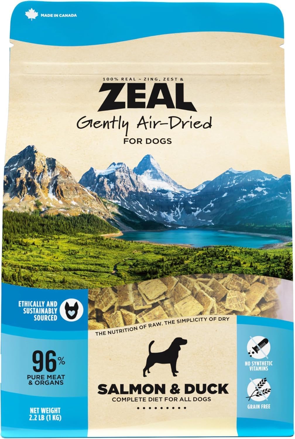 ZEAL Canada Air-Dried Salmon & Duck Recipe for Dogs - Superfood Omega-3 Rich, Dual-Protein, Grain Free, No Fillers, Complete Nutrition (Salmon & Duck, 2.2 lb)