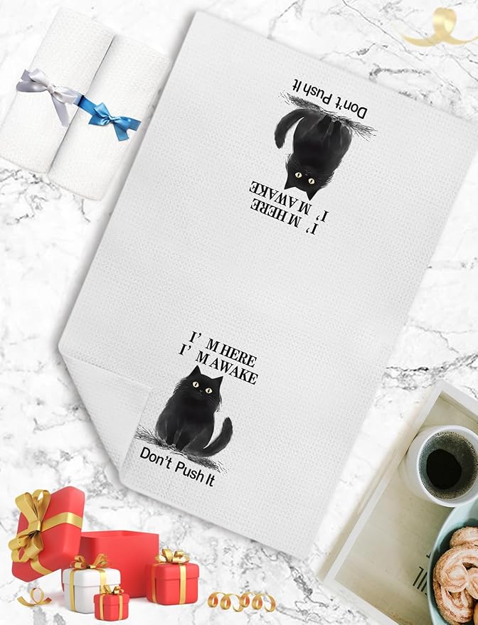 Funny Black Cat Kitchen Towels, Cat Lover Mom Lady Gifts Hand Towels for Bathroom Decor, Cute Black Kitty Kitten Decorative Dish Tea Towels for Kitchen, 16x24 Inch