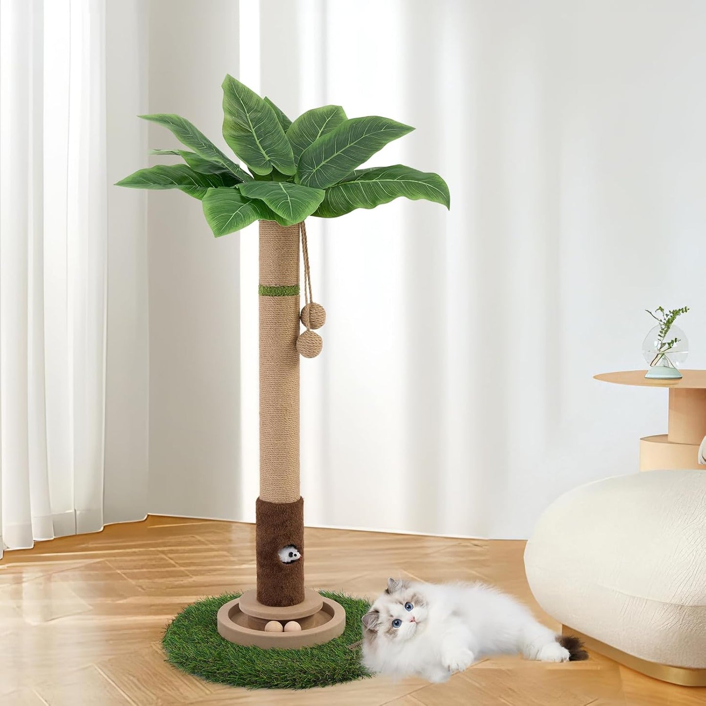 Cat Scratching Post 35'' Tall Cat Scratcher Tree Tower Scratching Posts for Indoor Cats with Cat Toy Mouse Hole and Interactive Wooden Ball for Kittens Adults Cats