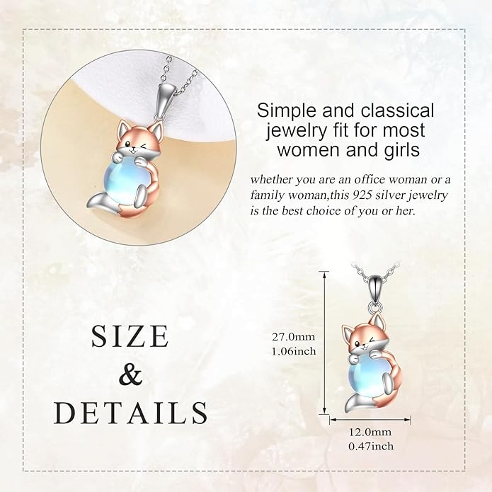 LUHE Axolotl/Cat/Fox Necklace for Women Sterling Silver Axolotl/Cat/Fox Jewelry Moonstone Pendant Necklace Gifts for Women