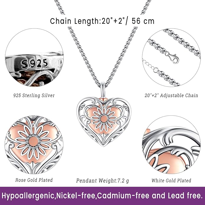 Eusense Cremation Jewelry for Ashes Urn Necklace to Put Ashes In 925 Sterling Silver Memorial Pendant Heart Urn Necklaces for Ashes Necklace for Women Men