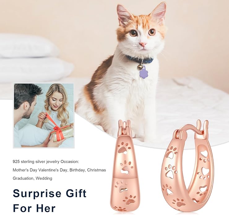 Paw Earrings 925 Sterling Silver Paw Hoop Earrings Cat Dog Jewelry Gifts for Women