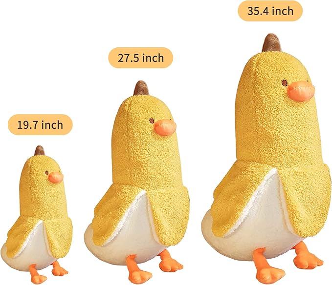 PEACH CAT Banana Duck Plush Toy Cute Plushie Hugging Plush Pillow Duck Stuffed Animal for Girls and Boys Yellow 27.5"