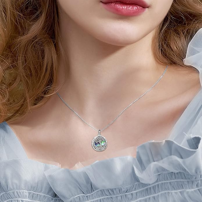 URONE Urn Necklaces for Ashes 925 Sterling Silver Abalone Shell Tree of Life Cremation Jewelry for Ashes Memory Jewelry for Women Men