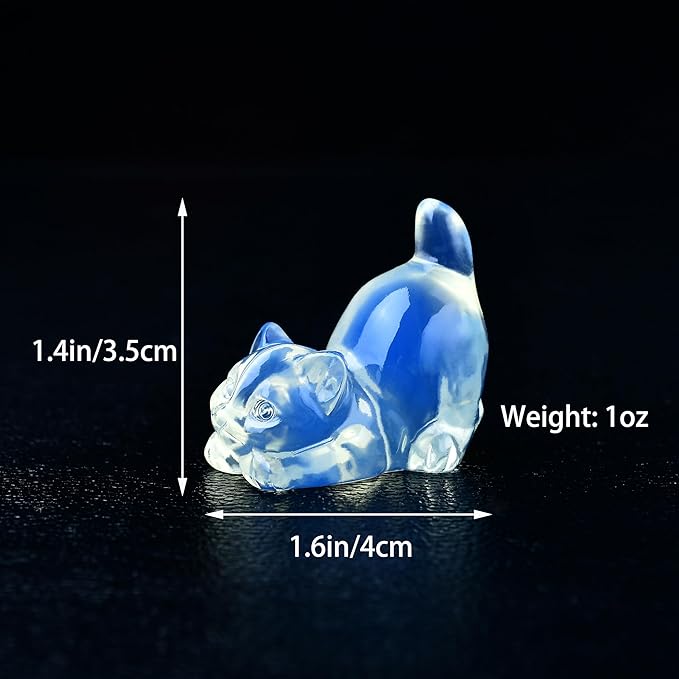 Opal Cat Crystal Statue Healing Crystal Reiki Meditation Pocket Gem Guardian Sculpture Home Study Table Desk Decor Collection Gift for Loved Ones