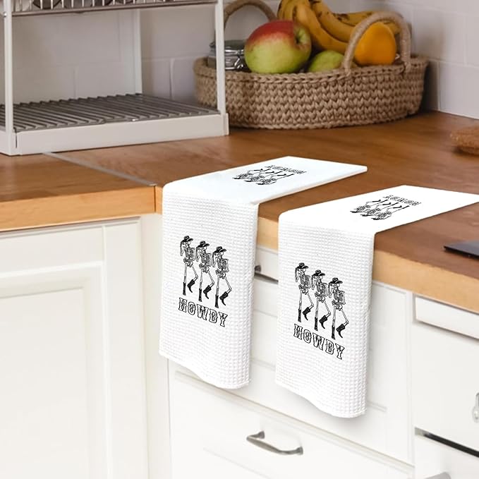 Preppy Howdy Skeleton Halloween Bathroom Kitchen Hand Decor Towels 16″×24″, Halloween Kitchen Towels Decor, Funny Skeleton Housewarming Gifts