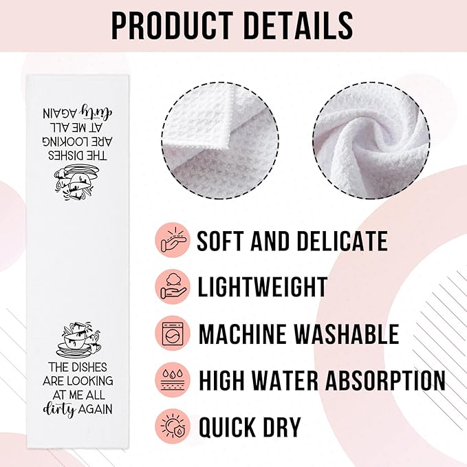 Funny Kitchen Towels for Women, The Dishes are Looking at Me All Dirty Again Dishcloths, Housewife Decorative Tea Towels with Saying, Sweet Housewarming Gifts for Mom Hostess Chef Friend