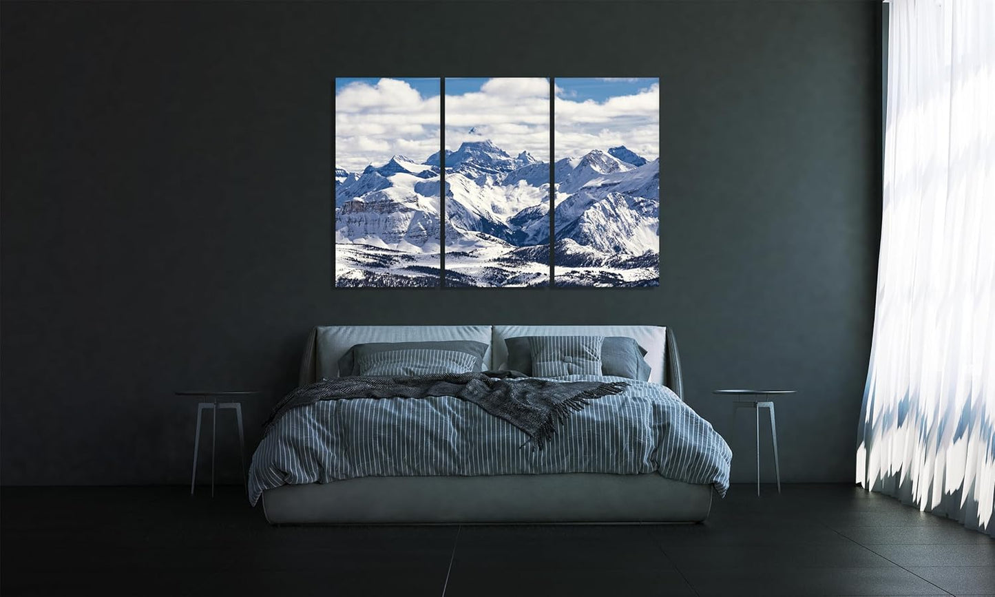 Nature Wall Art Prints - Ocean Forest Mountain Lake Canvas Landscapes - Small to Extra Large Living Room Bedroom Kitchen Bathroom Décor (Snowy Mountains Landscape, 35L" x 53W" - 3 Panels)