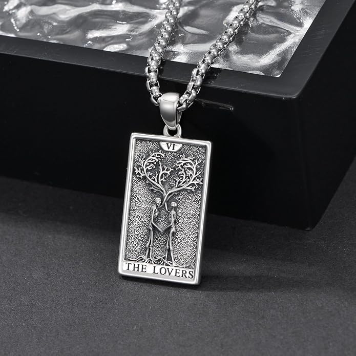 PELOVNY Tarot Card Necklace 925 Sterling Silver Skeleton Necklace The Sun Moon Star Strength Lovers Death Devil Fool Tarot Jewelry Christmas Birthday Gifts for Men Women Unisex
