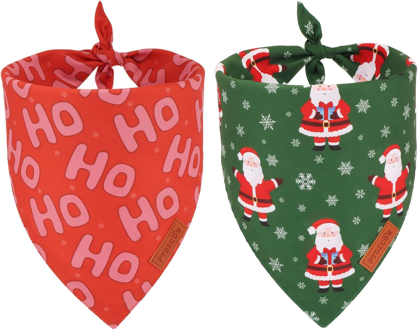 PTDECOR Christmas Dog Bandana, Xmas HOHO Santa Design Reversible Holiday Dog Scarf, Triangle Christmas Bandanas for Large and Extra Large Pets (X-Large)