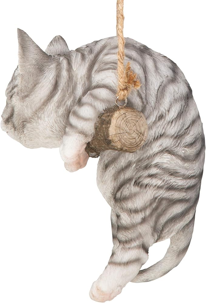 Design Toscano Gray Tabby Kitty on a Perch Hanging Cat Sculpture