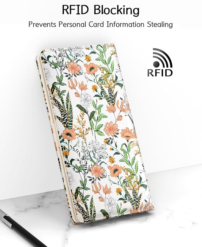Nipichsha Womens Wallet, RFID Slim Wallets for Women, Thin Ladies Credit Card Holder Purse, Cute Leather Bifold Clutch Billfold with 11 Card Slots & ID Window, Village Road Flowers