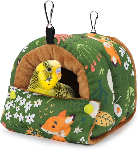 Wontee Bird Nest House Winter Warm Snuggle Hut Bird Bed Hanging Hammock for Parrots Budgies Parakeets Caique Senegal Cockatiels Conures (Small, Green)
