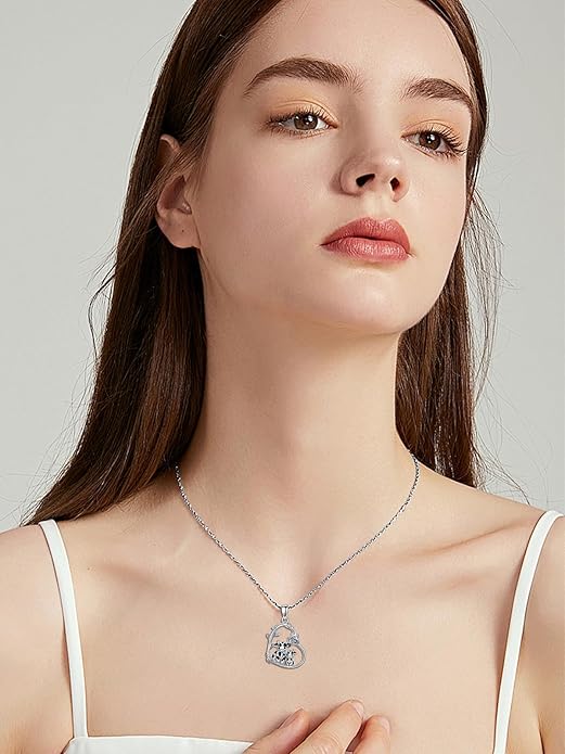 Cute Mother and Daughter Fox/Cat/Cow/Monkey/Panda Necklace 925 Sterling Silver Heart Flower Heart Necklace Animal Jewelry Mother's Day Jewelry for Women