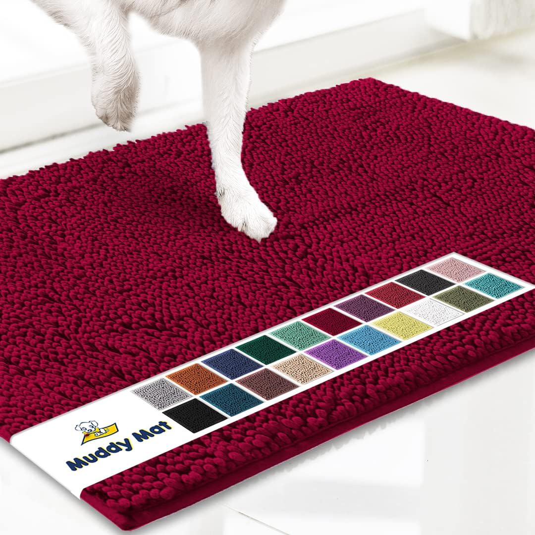 Muddy Mat® AS-SEEN-ON-TV Highly Absorbent Microfiber Door Mat and Pet Rug, Non Slip Thick Washable Area and Bath Mat Soft Chenille for Kitchen Bathroom Bedroom Indoor and Outdoor - Maroon 24" x 72"