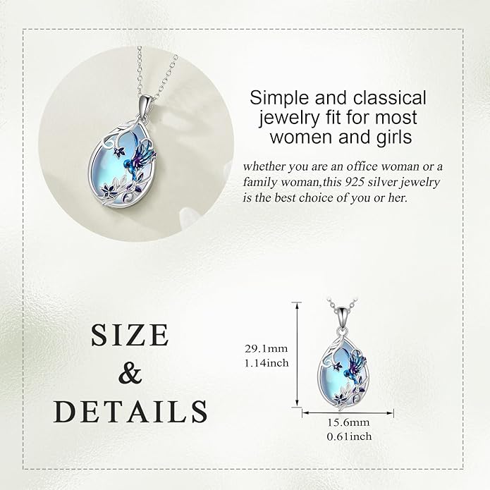 KQF Dragonfly/Butterlfy/Cat/Jellyfish/Bunny/Axolotl/Bee/Mermaid/Hummingbird/Elephant Necklace for Women Sterling Silver Moonstone Pendant Necklace Dragonfly Jewelry Gifts for Women