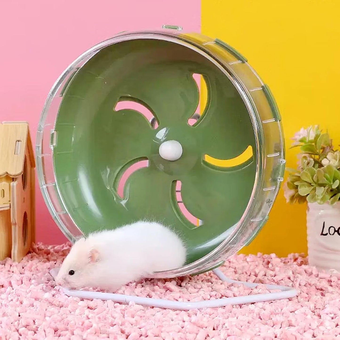 Jeeone Silent Hamster Wheel 7 inch, Hamster Exercise Wheel, Height-Adjustable Hamster Wheel Cage Accessories, Hamster Running Toys Small Animals Exercise Wheels (Green)