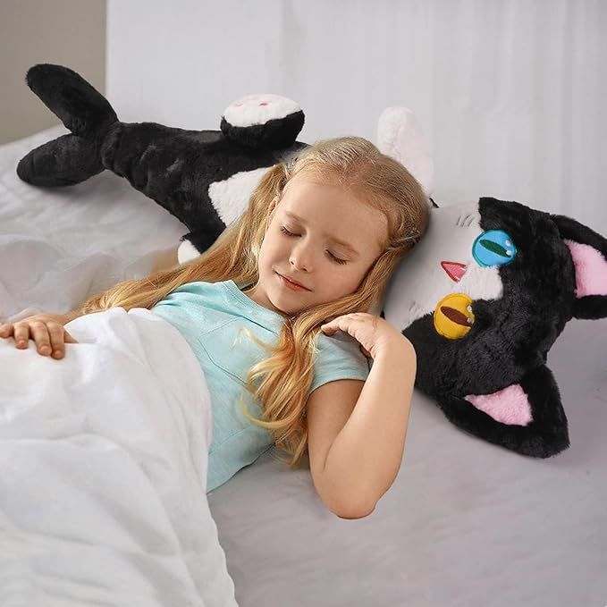 OOPSHANA Long Cat Plush Toy Cute Plushie Hugging Plush Pillow Shark Cat Stuffed Animal for Girls and Boys Black 33"