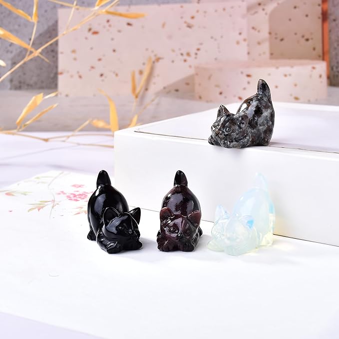 Natural Flame Stone Cat Decor Statue Crystals and Healing Stones Cat Figurine Polished Gemstones Bedroom Office Desk Home Decoration A Lucky Decoration for Cat Lover