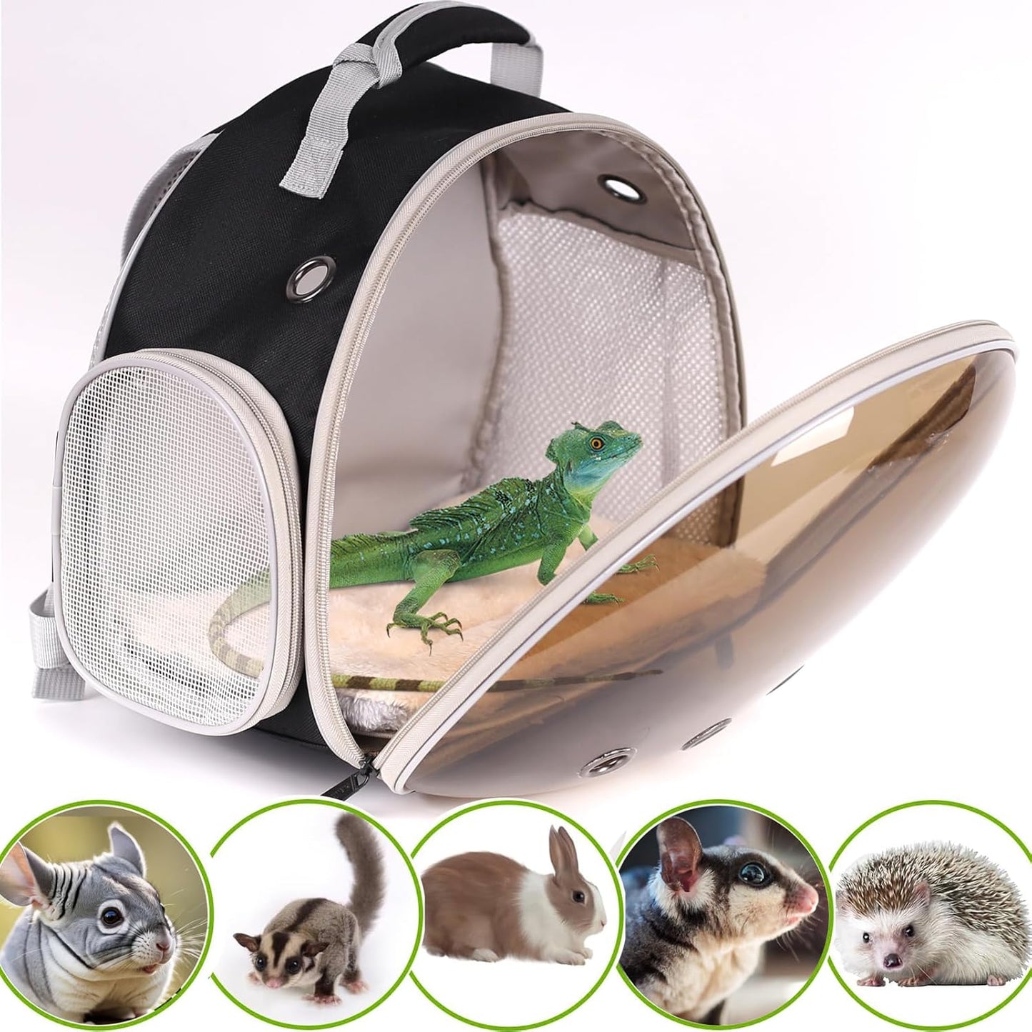 Bearded Dragon Backpack Carrier with Clear Bubble Window for Small Animal,with Soft Warm Mat Set,Guinea Pig Carrier for 2,Reptile Travel Carrier for Lizards Sugar Glider Hedgehog Rat Parrot Birds