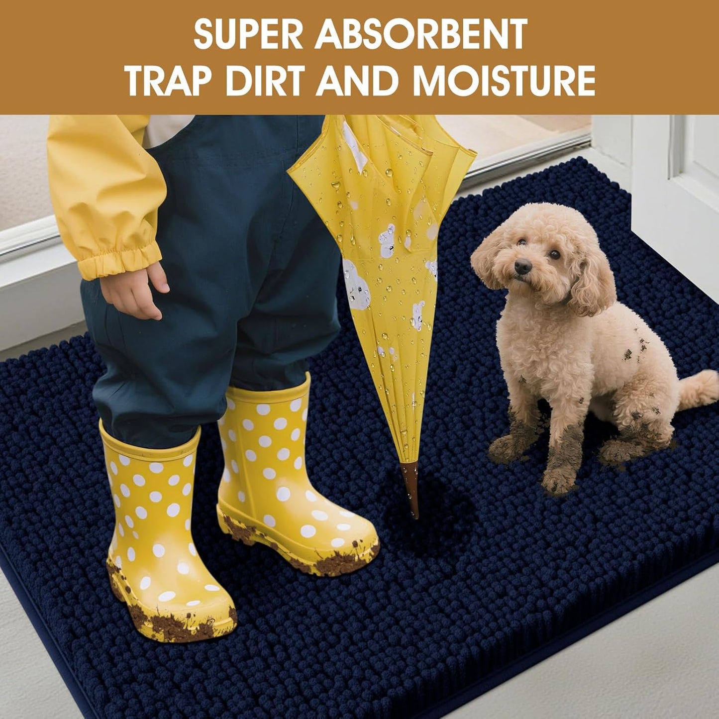 IM HOME Dog Door Mats for Muddy Paws, Chenille Absorbent Door Mats, Non Slip Heavy Mud Mat for Dogs, Soft Indoor Door Mat for Entryway, Mud Paws, Inside Floor,30" X 20", Navy Blue
