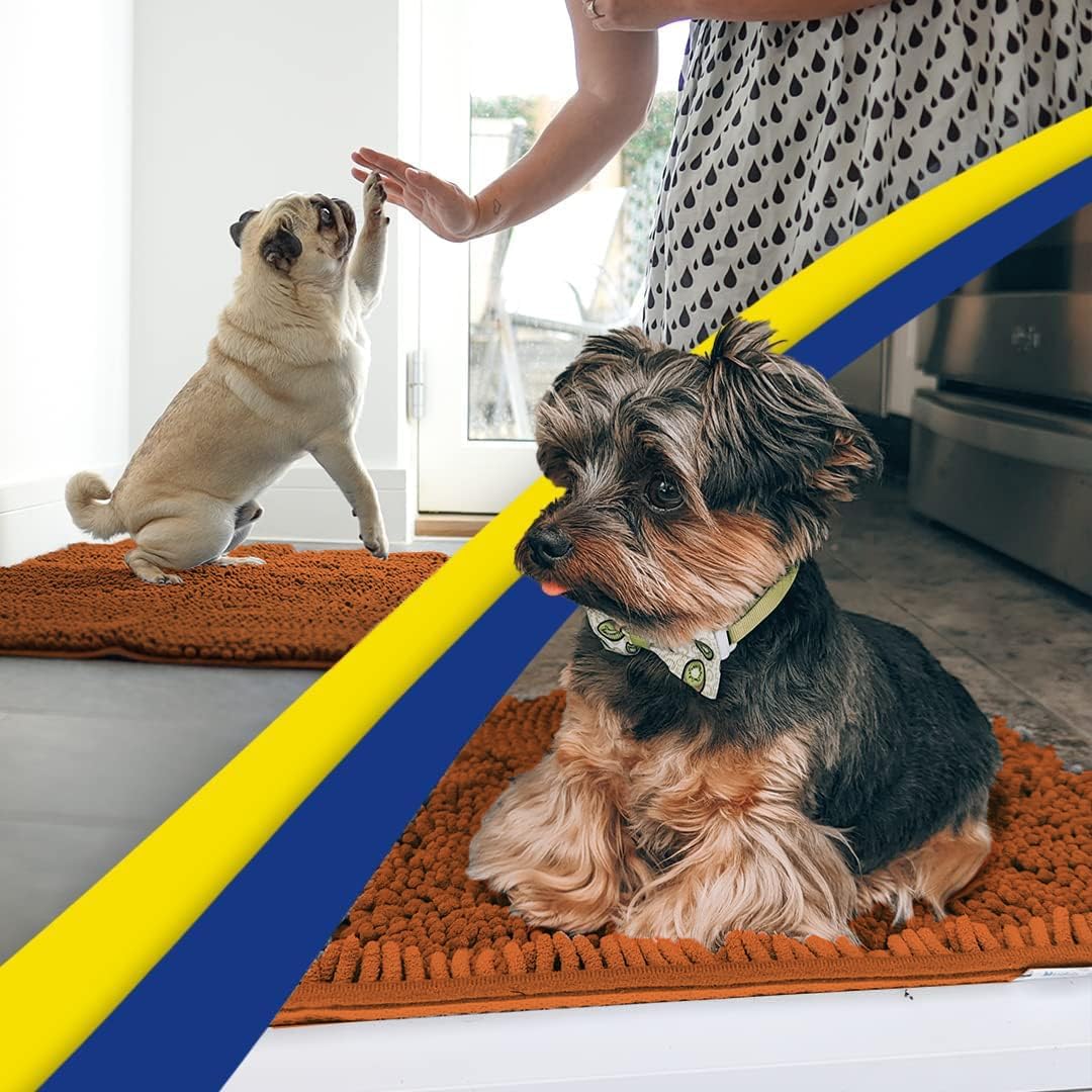 Muddy Mat® AS-SEEN-ON-TV Highly Absorbent Microfiber Dog Door Mat and Pet Rug, Non Slip Thick Washable Area and Bath Mat Soft Chenille for Kitchen Bathroom Bedroom and Indoor - Orange Runner 24"X60"