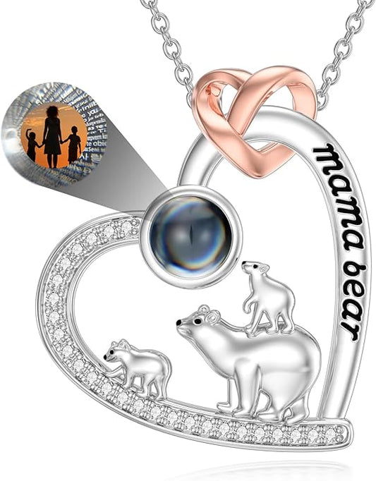 Mothers Day Gift for Mom 925 Sterling Silver Mama Bear/Dinosaur/Cat/Bird/Chicken Necklace with 1 2 3 4 5 Cubs Jewelry for Women Wife Grandma