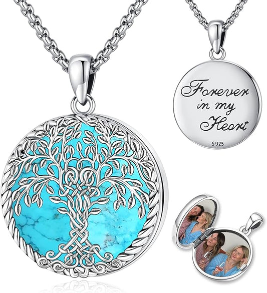 Picture Locket Necklace for Women Men Rose 14K Real Gold 925 Sterling Silver Jewelry Heart Locket Necklace that Holds Pictures Tree of Life Viking Wolf Celtic Knot St Christopher St Michael Pendant