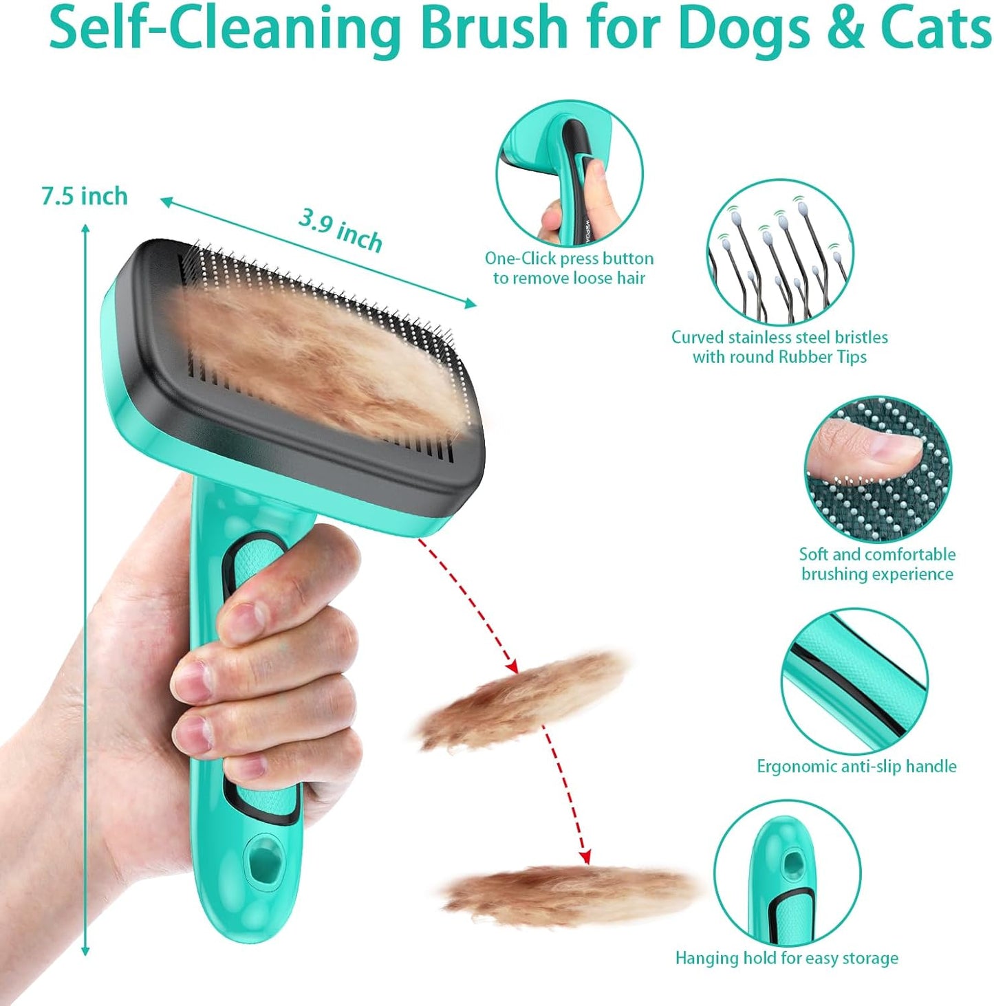 Dog Brush for Shedding Short Long Haired Cats, 5 in 1 Pet Grooming Kit for Small Medium & Large Animals. Removes Loose Fur, Mats, Tangled. Easy Cleaning. Undercoat Rake + Steam Brush Included